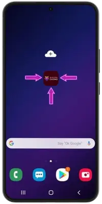 App de Malina Casino abierta en Android sin barra de navegador, mostrando el banner de bono por primer depósito 100% hasta 100 euros con botón verde Únirse Ahora y cuadrícula de slots exclusivos en la parte inferior