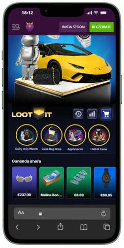 Sección Loot It Malina Casino con Lamborghini y premios activos